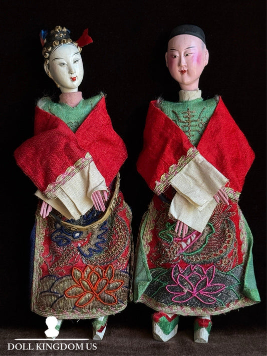 Pair of Vintage 10” Chinese Opera Qing Dynasty Dolls
