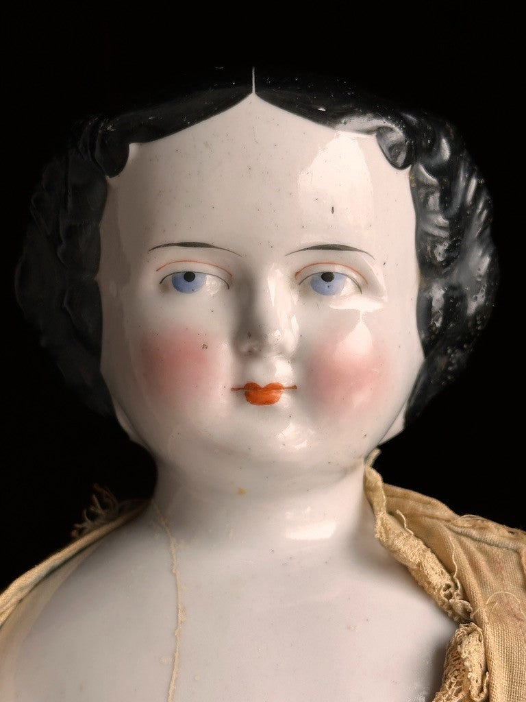 Antique German 19” Flat Top Highbrow China Shoulder Head Doll