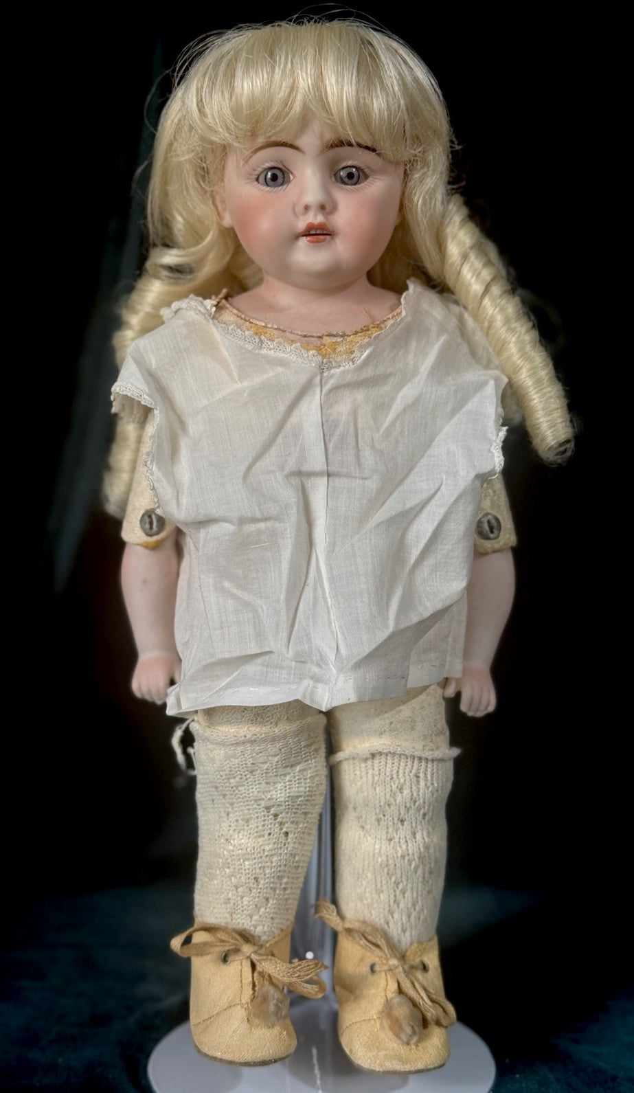 Antique German 12” Early Kestner Mold 143 Type Square Teeth Bisque Head Doll