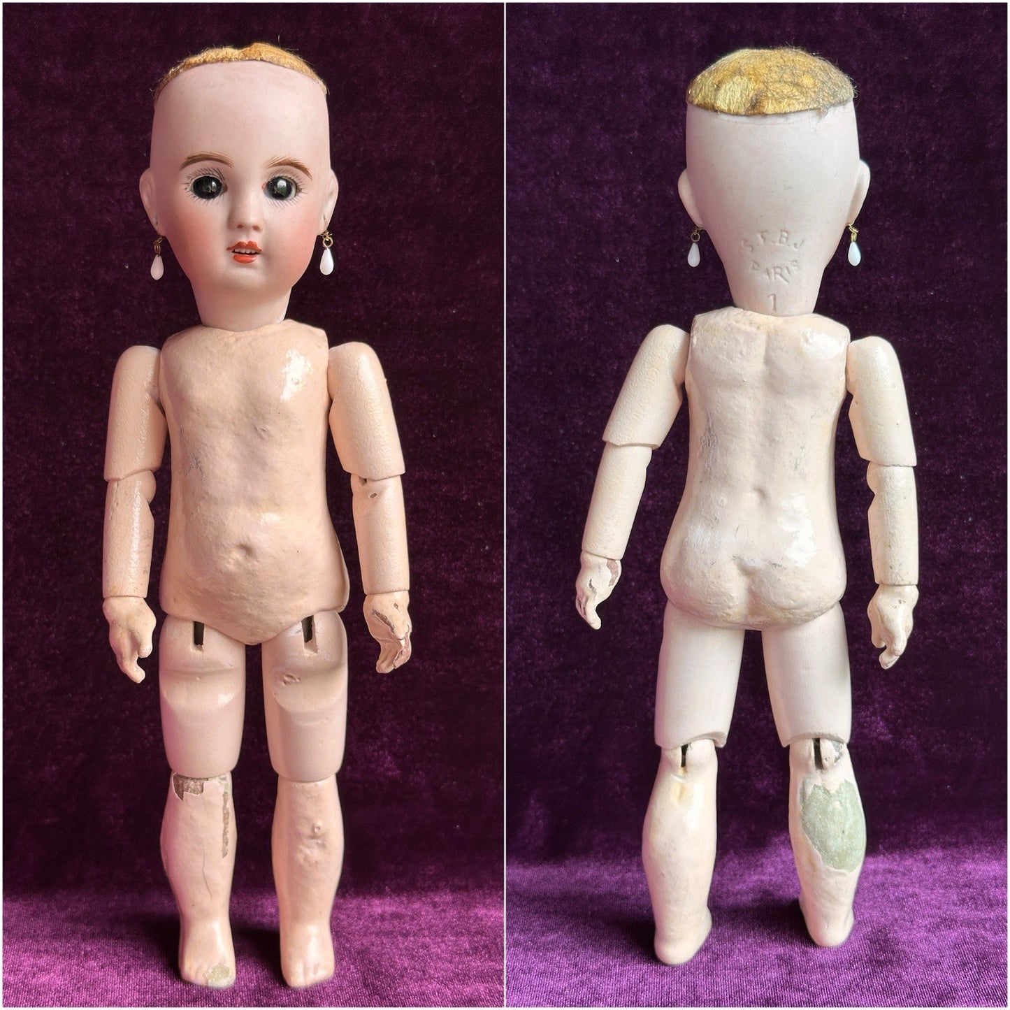 Antique French 10” Bleuette SFBJ France Bisque Head Doll with Extras