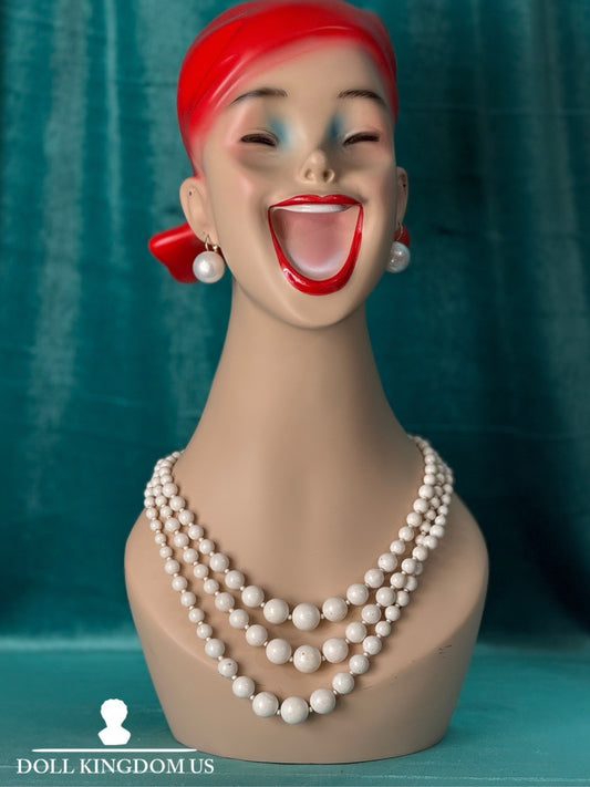Vintage Mannequin Head “Laughing Lulu” Female with Red Hair For Jewelry Display