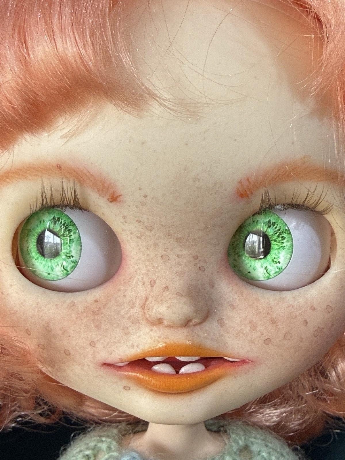 OOAK Custom Blythe 11” Artist BJD Doll In Green/blue Dress