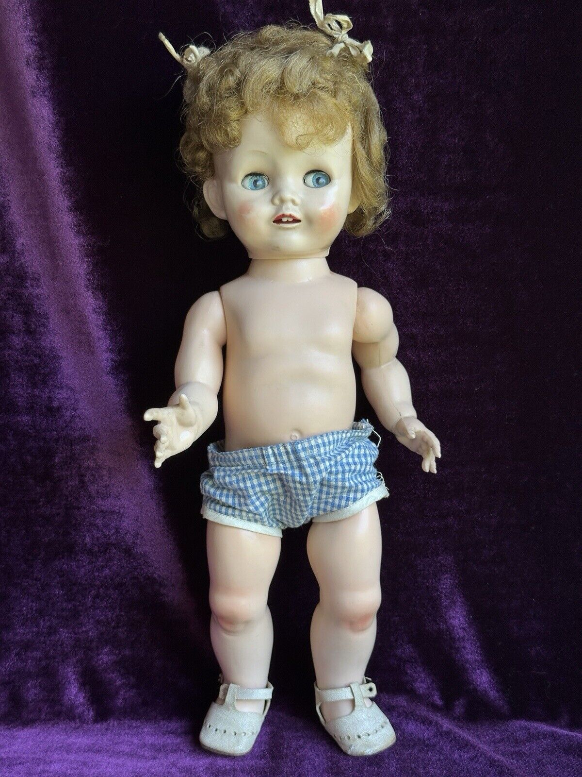 Vintage Plastic 16” Pedigree Made in England Flirty Eyes Toddler Doll