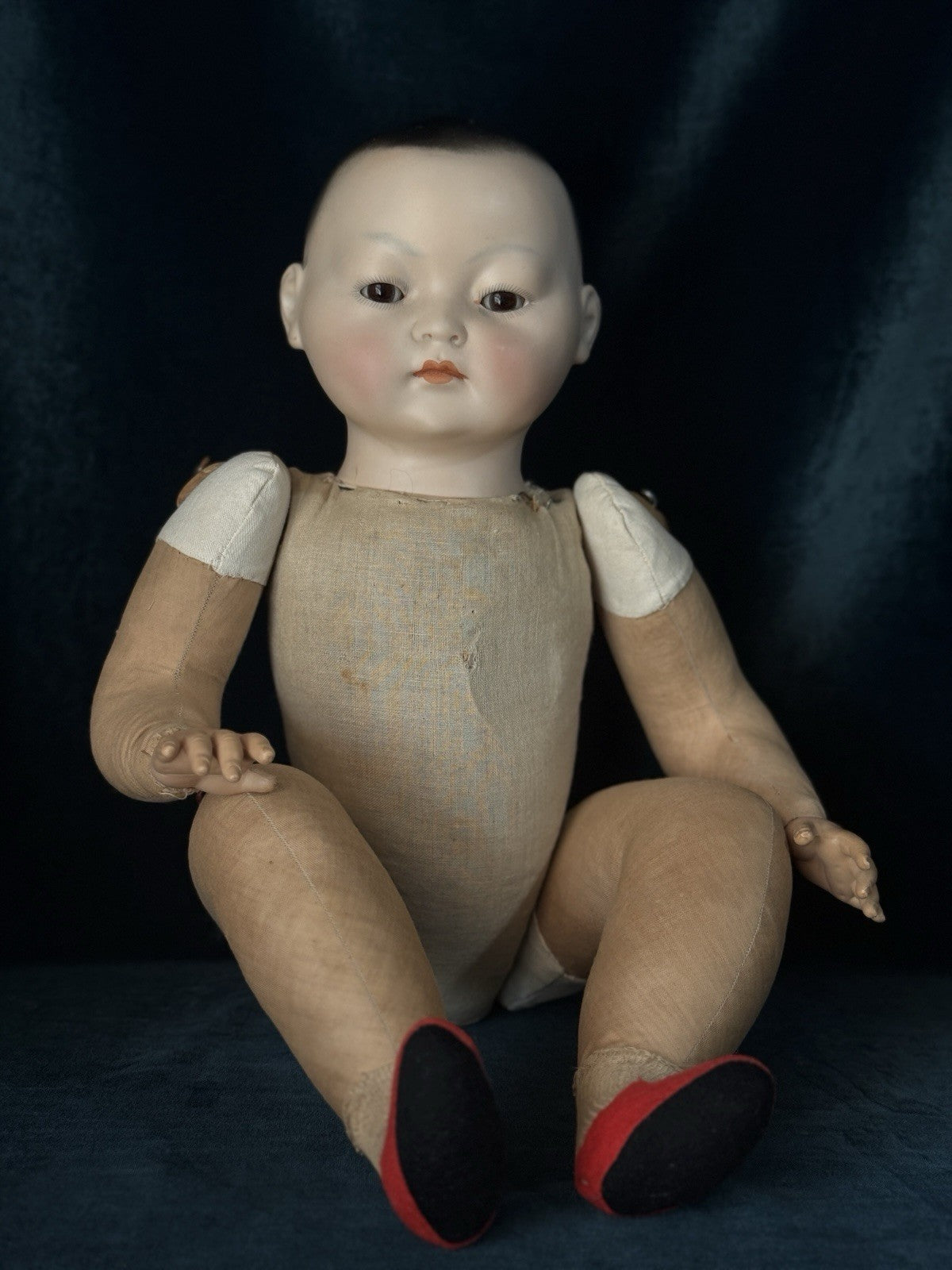 Rare Large 20” German Bisque Portrait of Asian Child by Theodor Recknagel