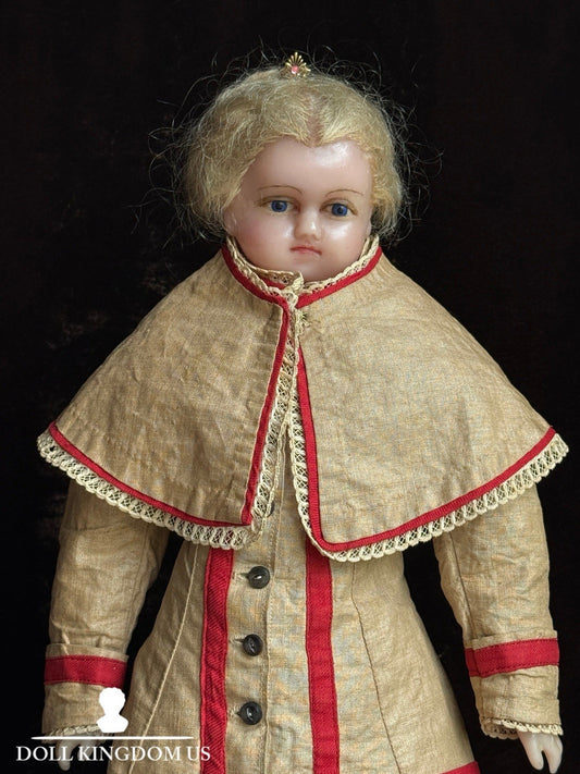 Antique English 18.5” Pierotti Poured Wax Turned Head Doll