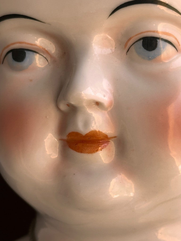 Large Antique German 26” Flat Top Highbrow China Shoulder Head Blonde Doll