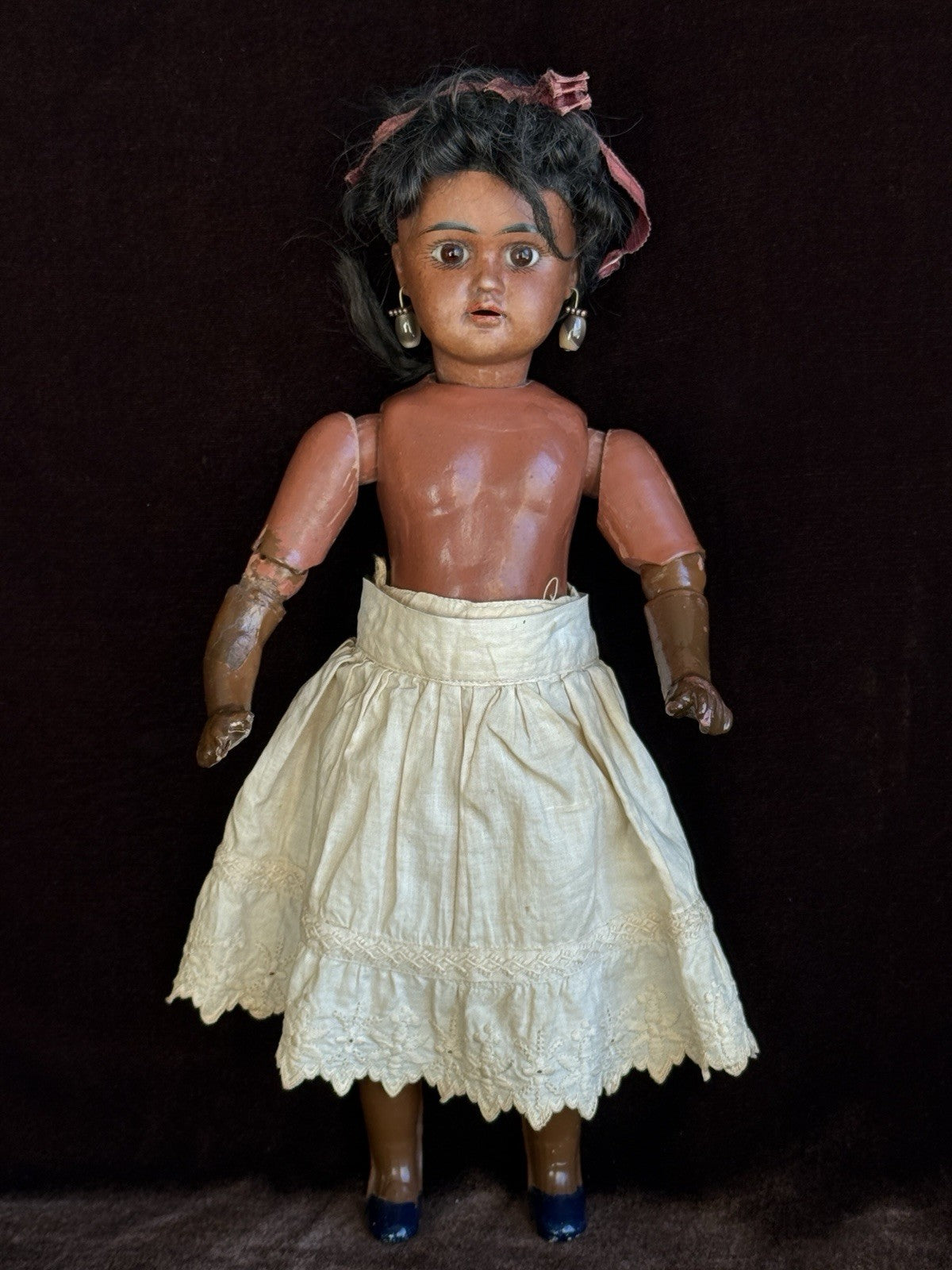 Rare Antique German 10.7” Bahr & Proschild 277 Dark Complexion Bisque Head Doll