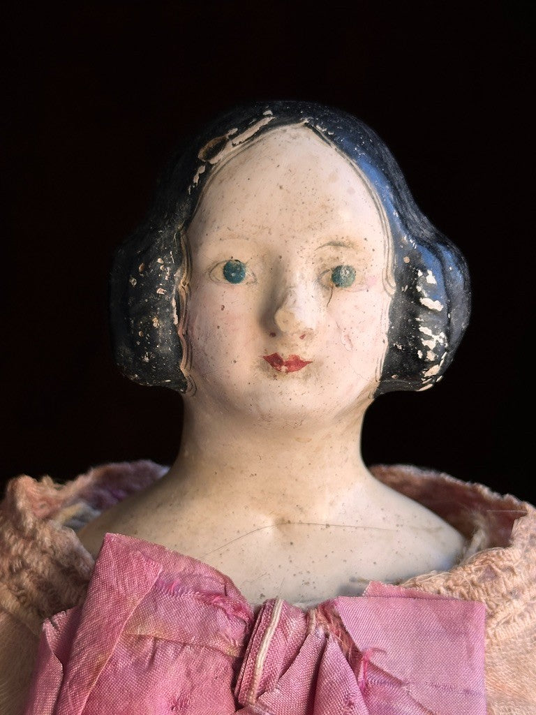 Antique German 13” Papier Mache Milliner’s Model Doll with Bun