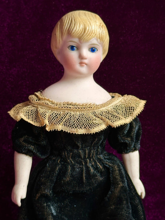 Antique German Miniature 8" Kling 131 Glass Eyes Molded Parian Bisque Child Doll