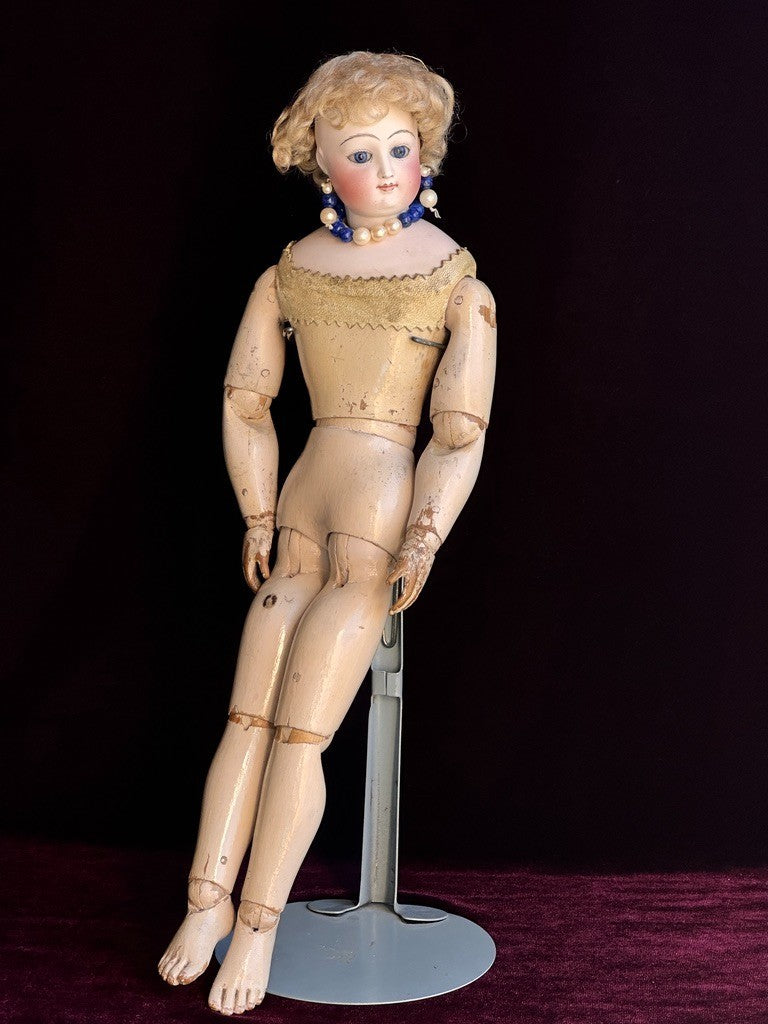 Antique French 14" Leon Casimir Bru Fashion Bisque Doll Wooden Articulated Body