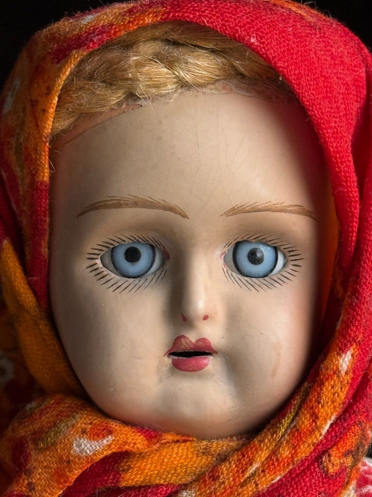 Antique USSR Russian Dunaev Factory Terracotta 11” All Original Girl Doll