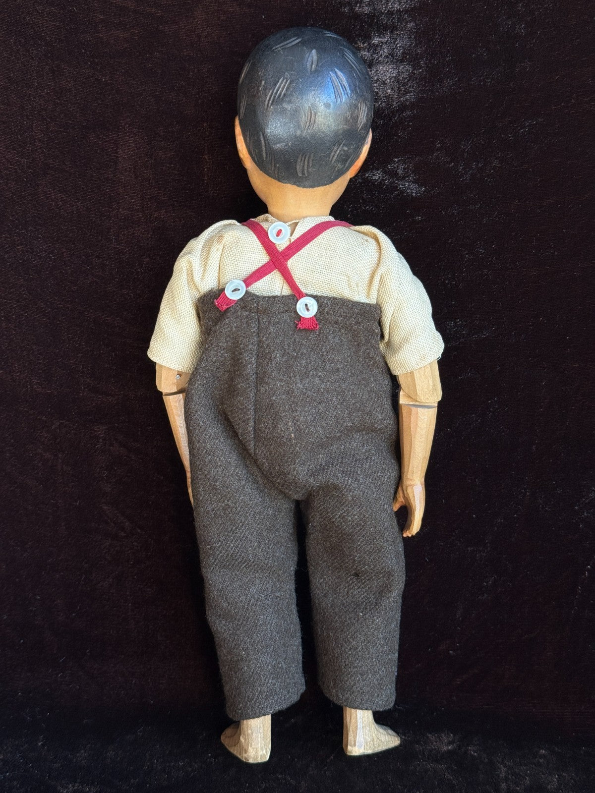 Rare Large Vintage 11” Swiss Huggler Wood Carved Jointed Boy Doll