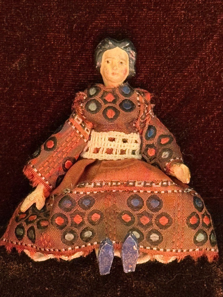 Rare Antique German 3” Grodnertal Peg Wooden Dollhouse Doll with Bun
