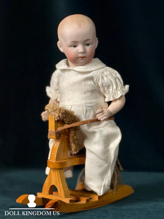 Antique German Gebruder Heubach 7602 Bisque Head Composition Body Boy 9” Doll