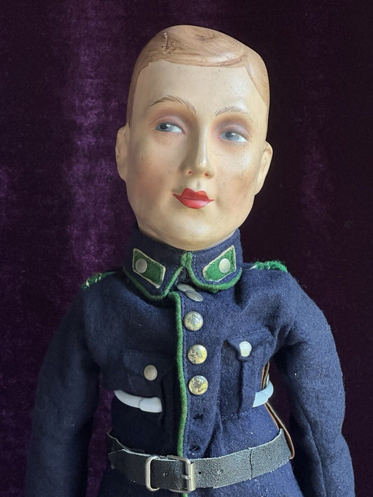Unidentified Antique 20” French (?) Composition (?) Cloth Military Soldier Doll