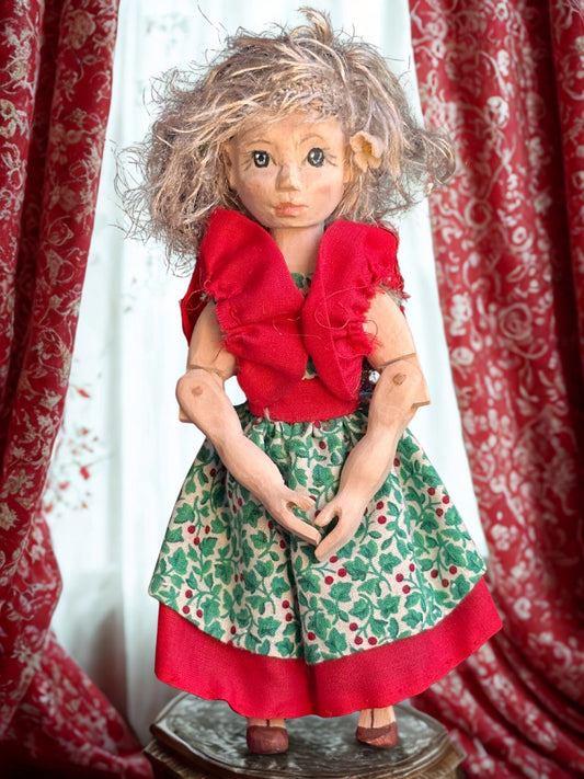 Collectible Handcarved 6.5" Wooden Hitty Friend Girl Doll By Artist Connie Hardt