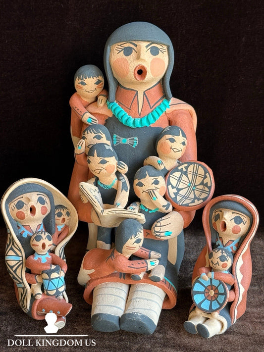 Lot of Native American Artists Jemez/Gachupin Pottery Figurines Storyteller