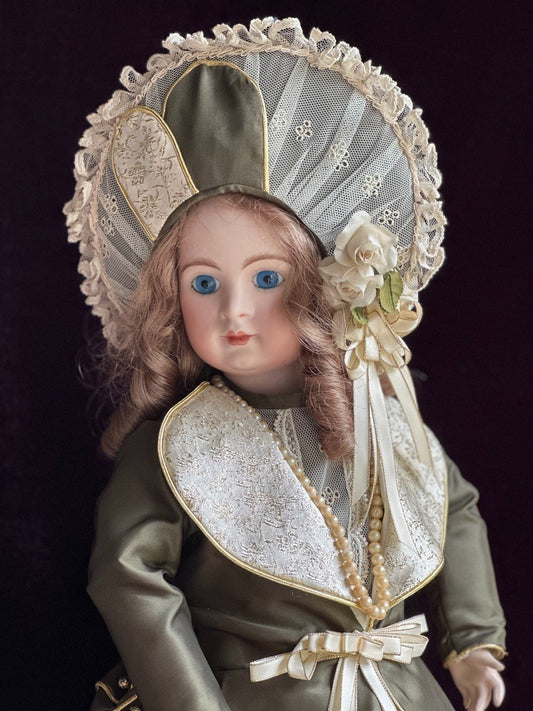 Porcelain Composition 24” Reproduction of Antique French Jumeau Doll with Tag
