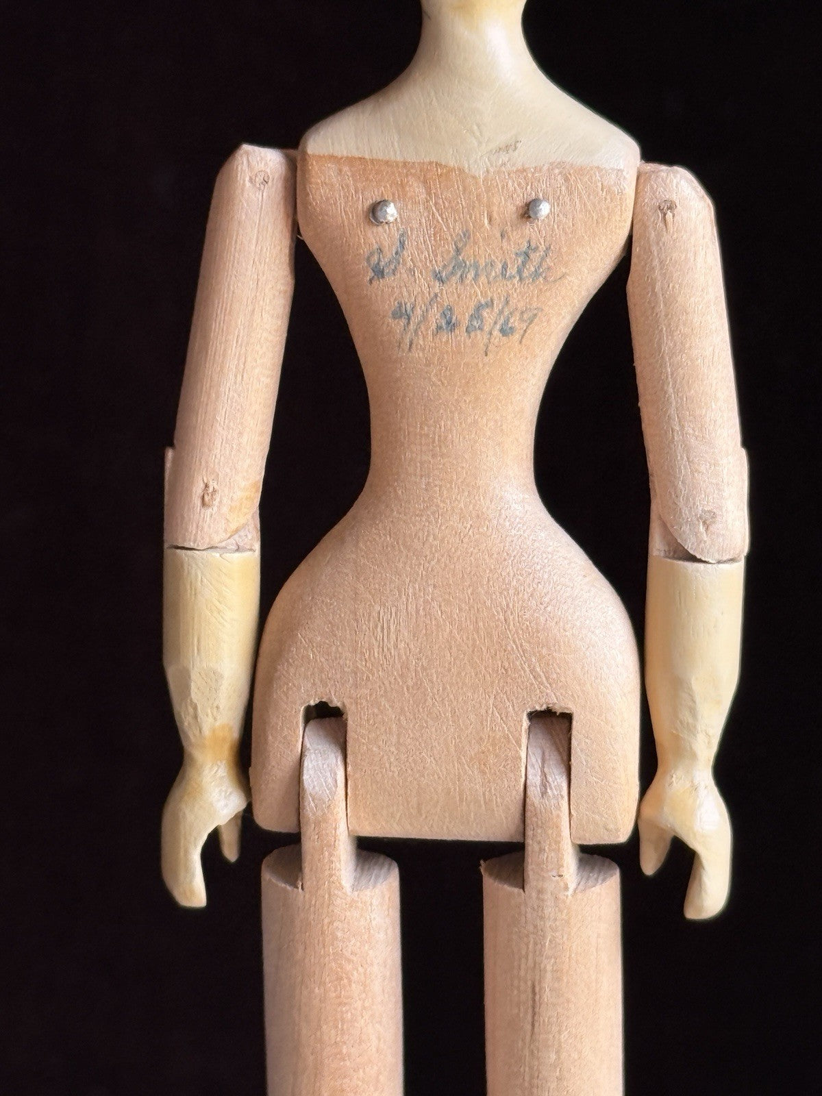 Vintage 6.5” Carved Wood Jointed Doll with Tuck Comb by Artist Sherman Smith