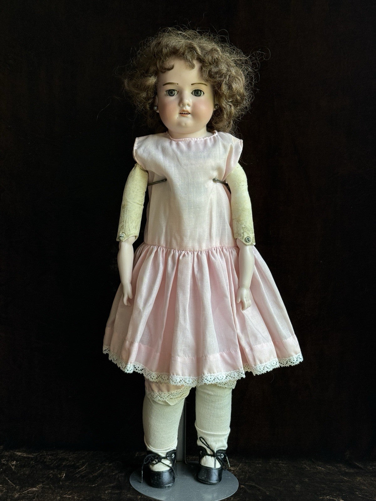 Antique German 23” Armand Marseille 370 Bisque Shoulder Head Leather Body Doll