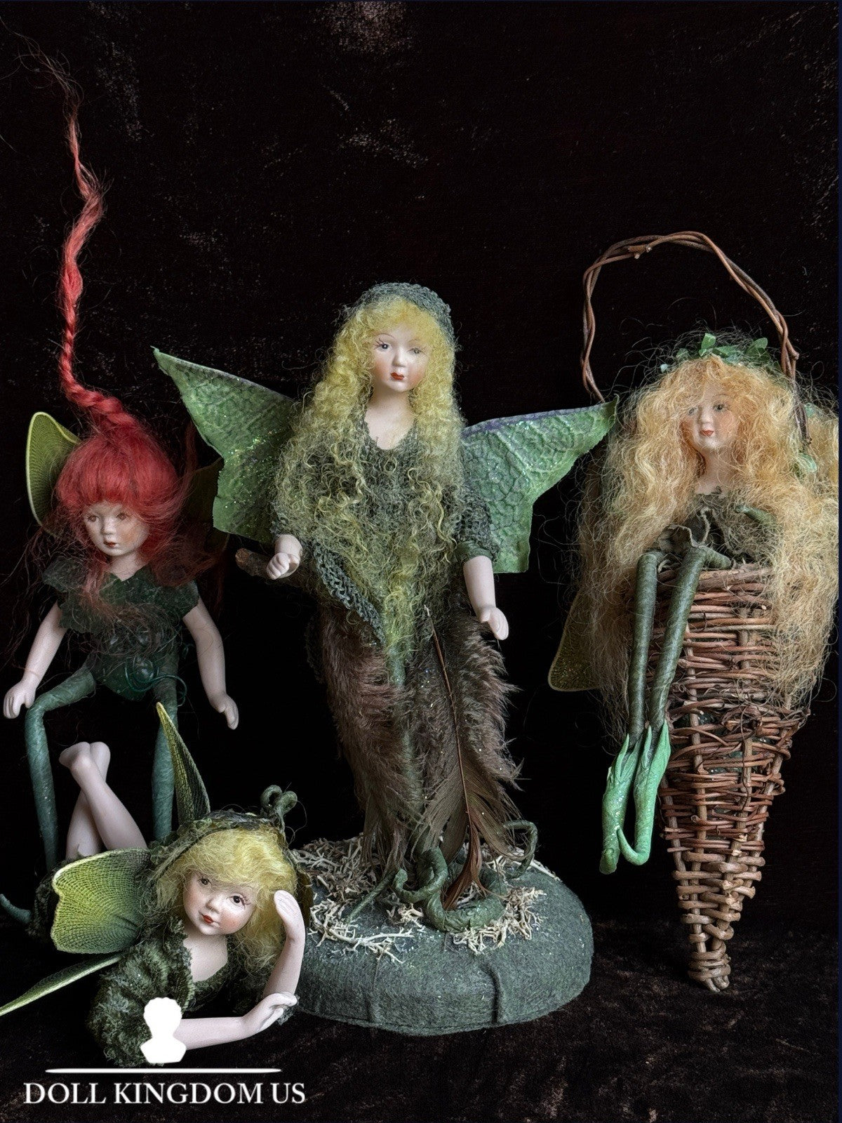 Lot of 4 Vintage Hinch Originals Porcelain Mixed Media Fairy Pixie Dolls