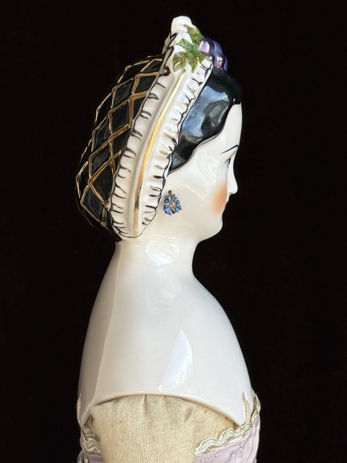 Vintage 1949 Porcelain 18” Reproduction of Antique Grape Lady by Emma Clear