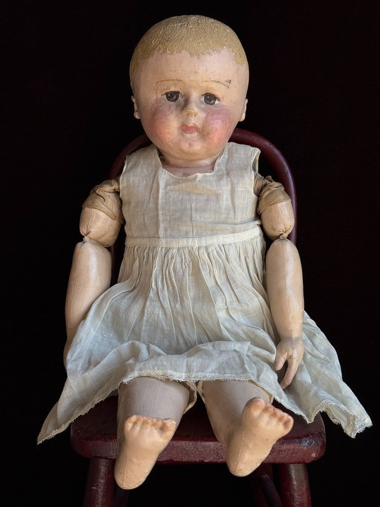Antique American Martha Chase 20" Oil Painted Cloth Rag Baby Doll