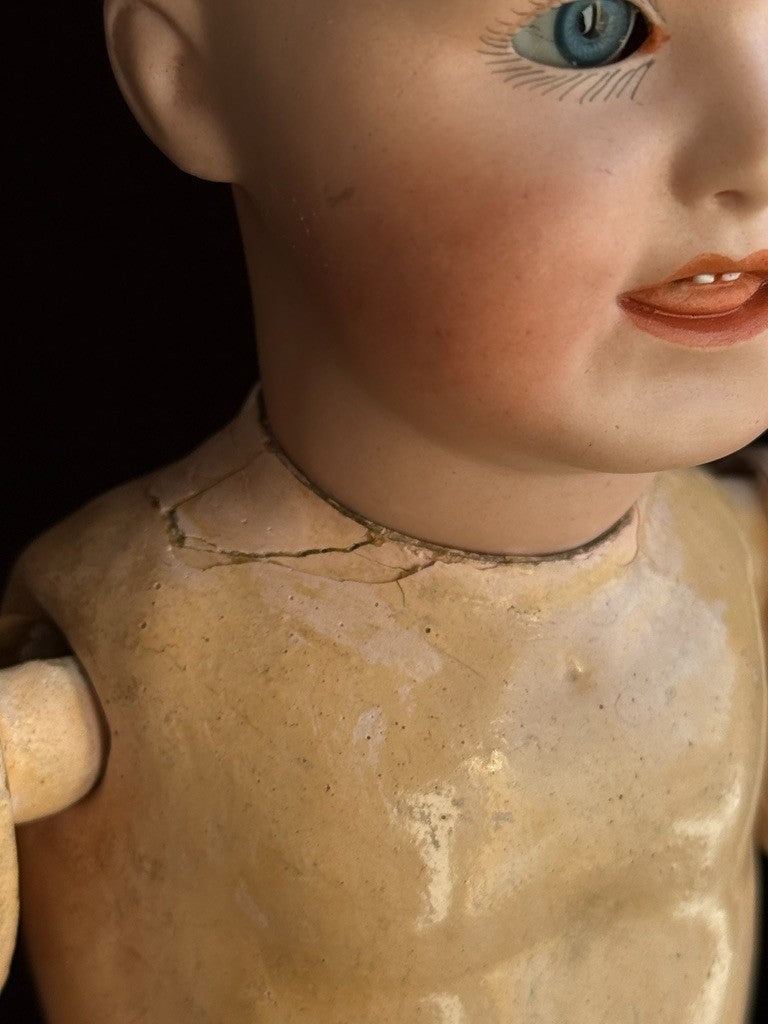 Antique German 12” Gebruder Heubach 8413 Bisque Head Character Boy Doll