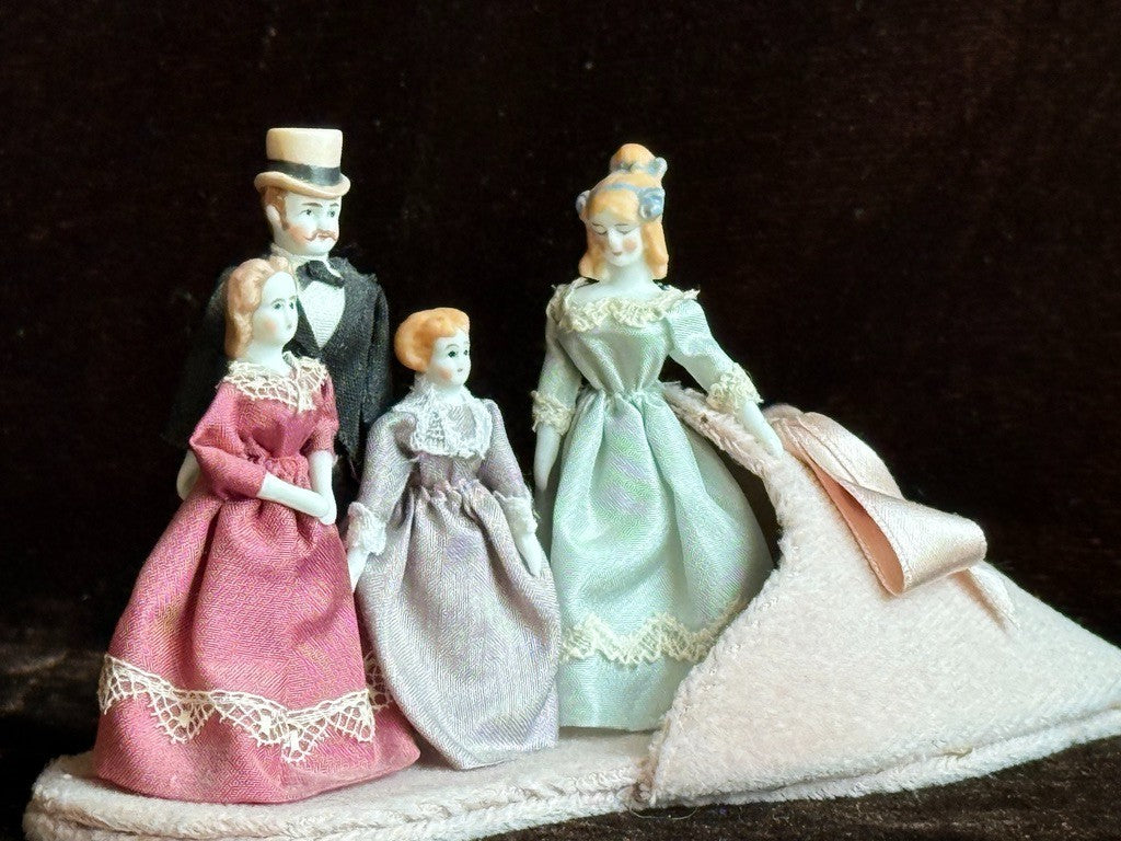 Miniature Porcelain China Doll Display Set in Velvet Shoe by Rosemarie Snyder