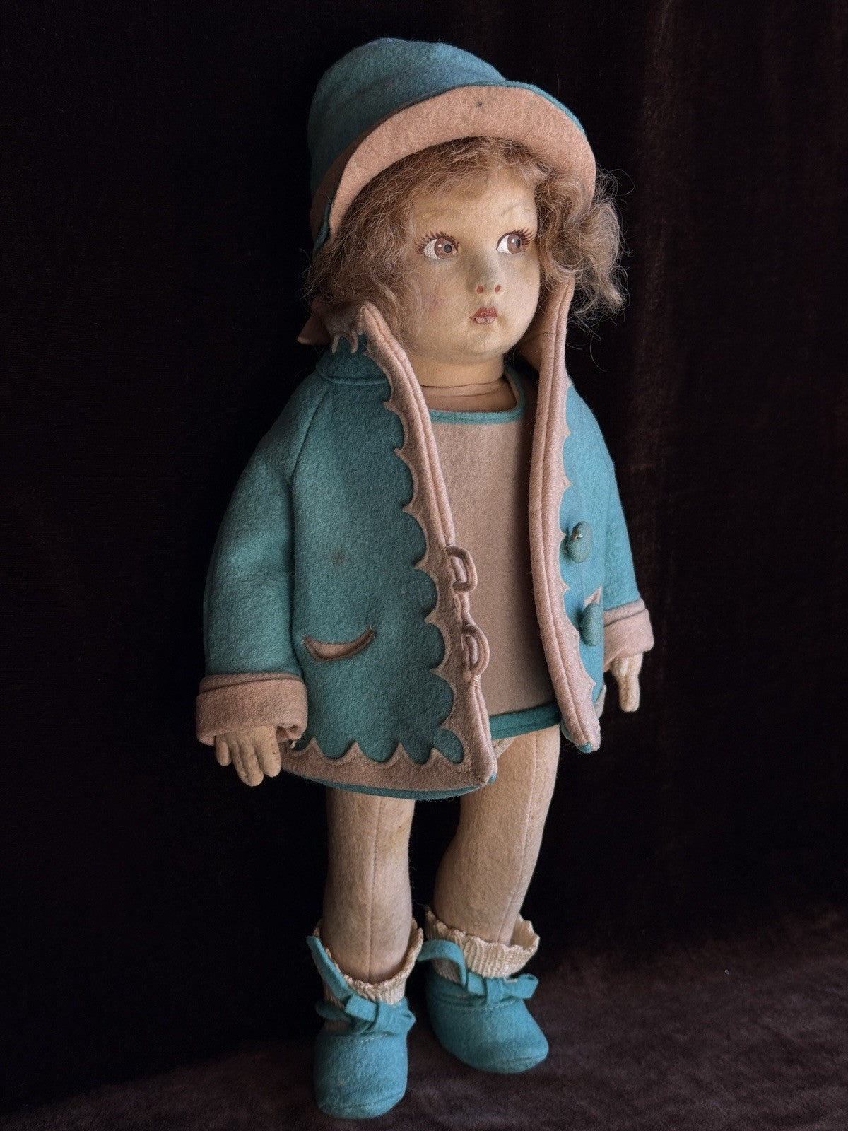 Vintage Italian 12” Lenci 111 Felt Cloth Character Doll