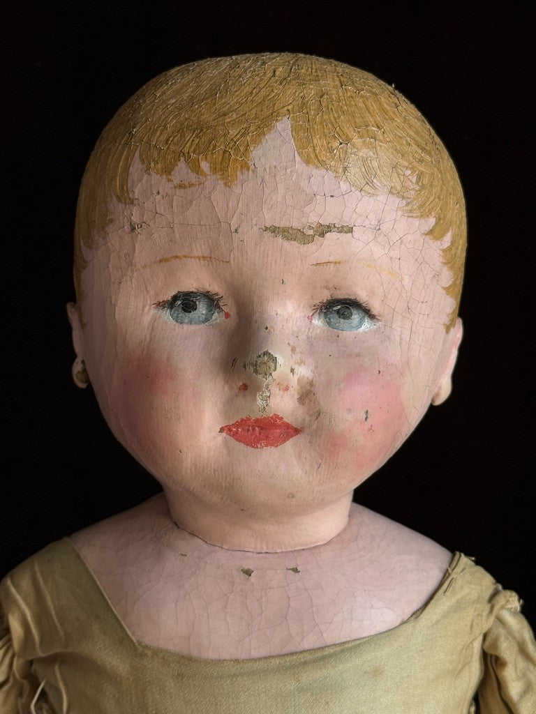Antique American Martha Chase 20" Oil Painted Cloth Rag Baby Doll