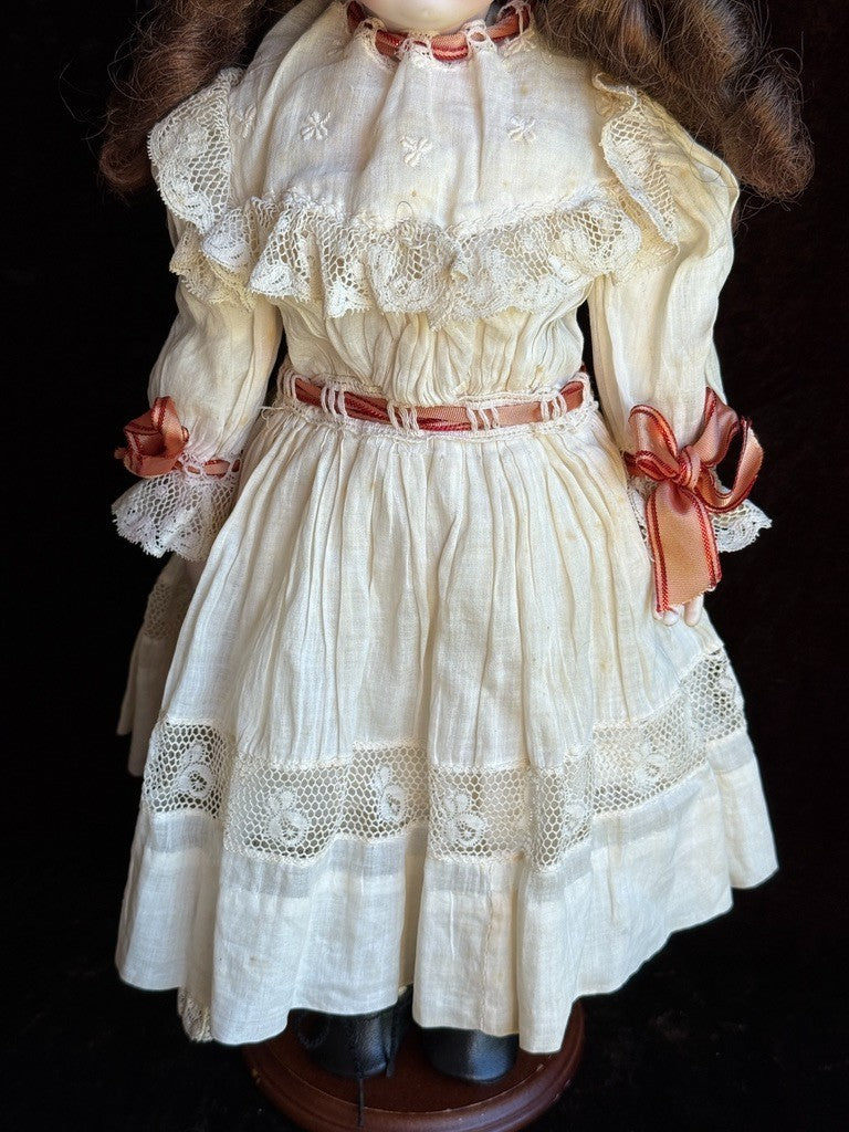 Vintage 15” Repro of Antique French Bru Jne Porcelain Leather Doll by Calli Lou