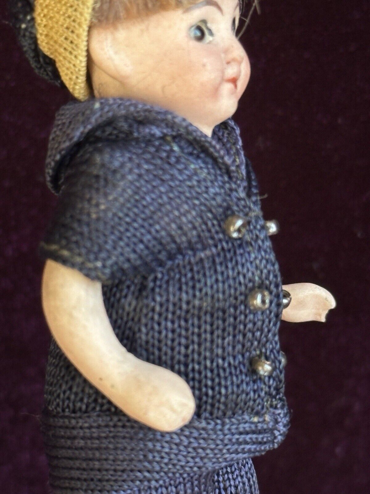 Antique German 3.75” Gebruder Kuhnlenz (?) Dollhouse Mignonette All Bisque Doll