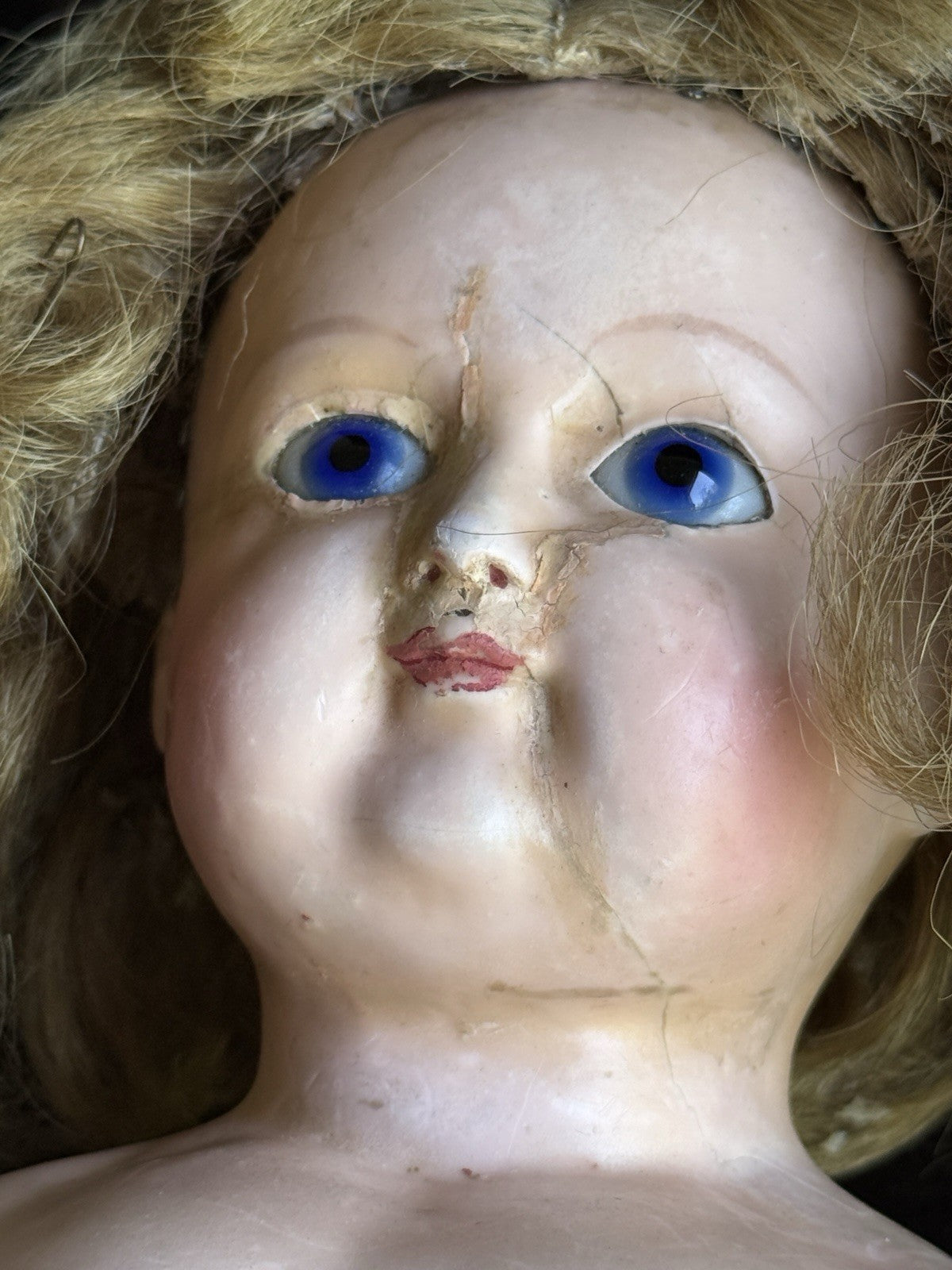 Antique German 26” Wax Over Papier Mache Doll