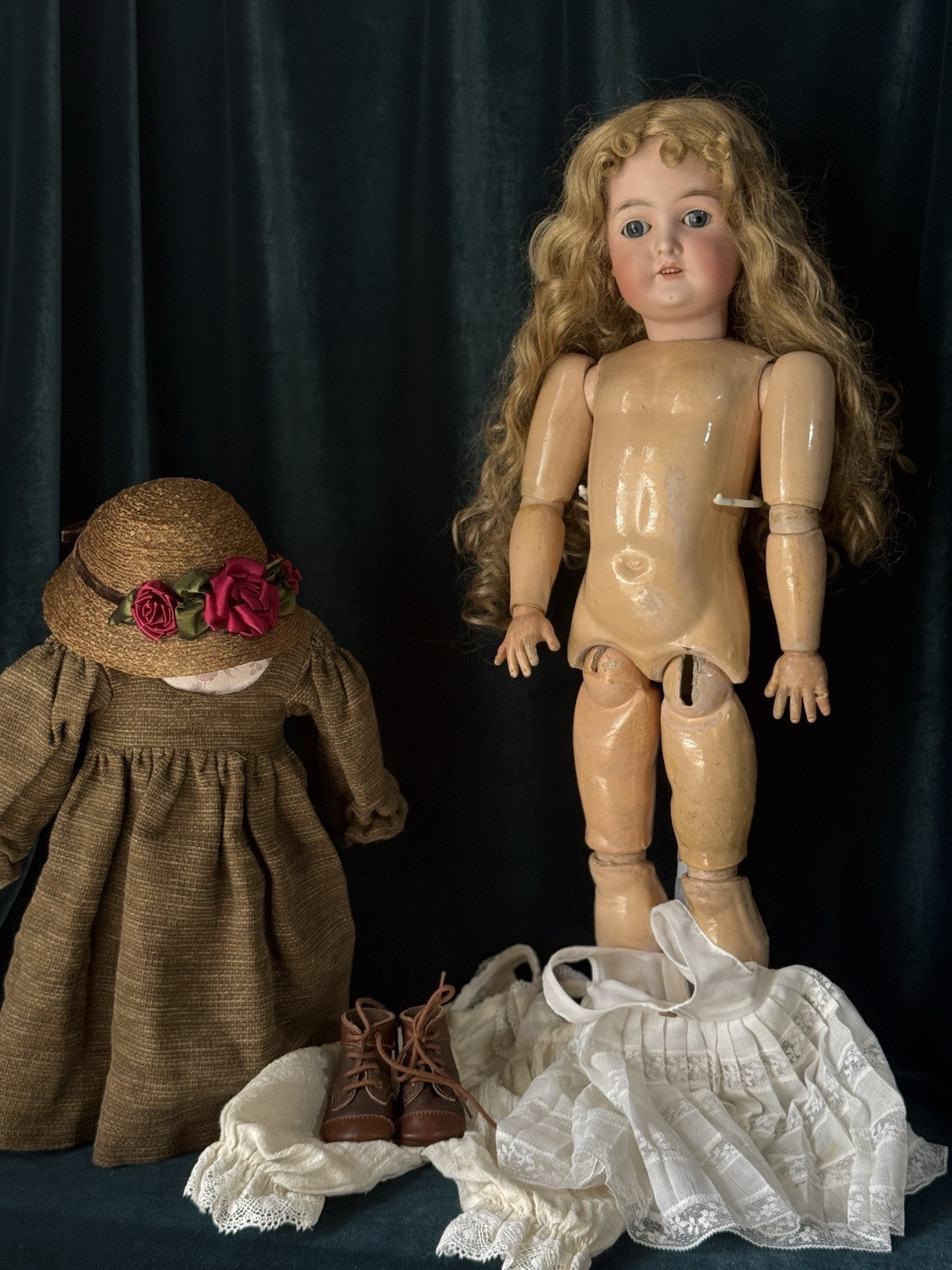 Antique German Queen Louise Doll Bisque Head Composition Body 24” Doll