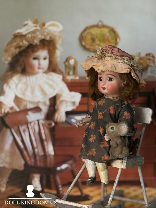 Reproduction of Antique French Paris Bebe 10” Doll Mechanical Rocker Chair