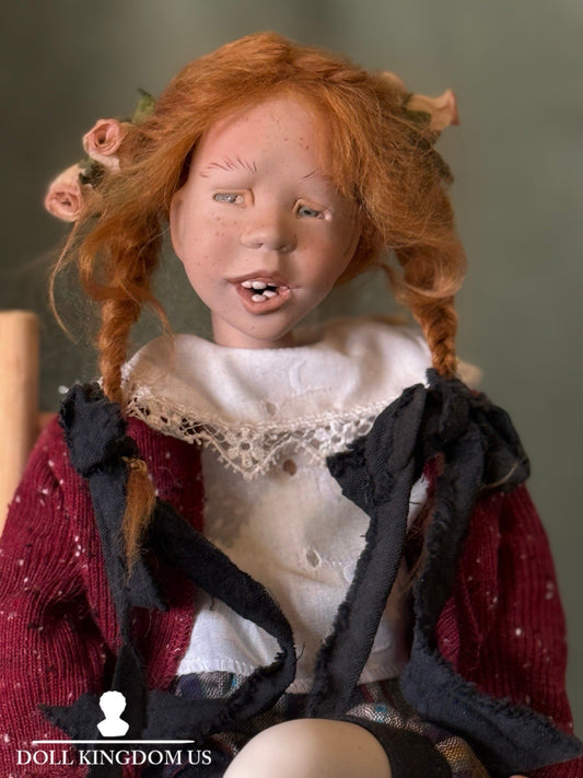 Collectible Artist Sandi McAslan 15” Doll “Nessie” LE 50 Chair/Tag/Catalog/Box