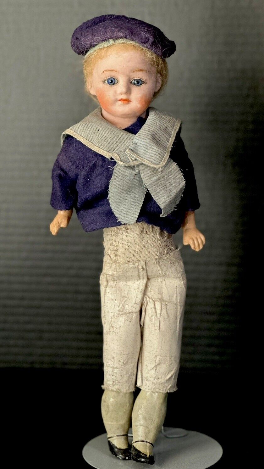 Antique German Papier Mache 13” Doll with Glass Eyes