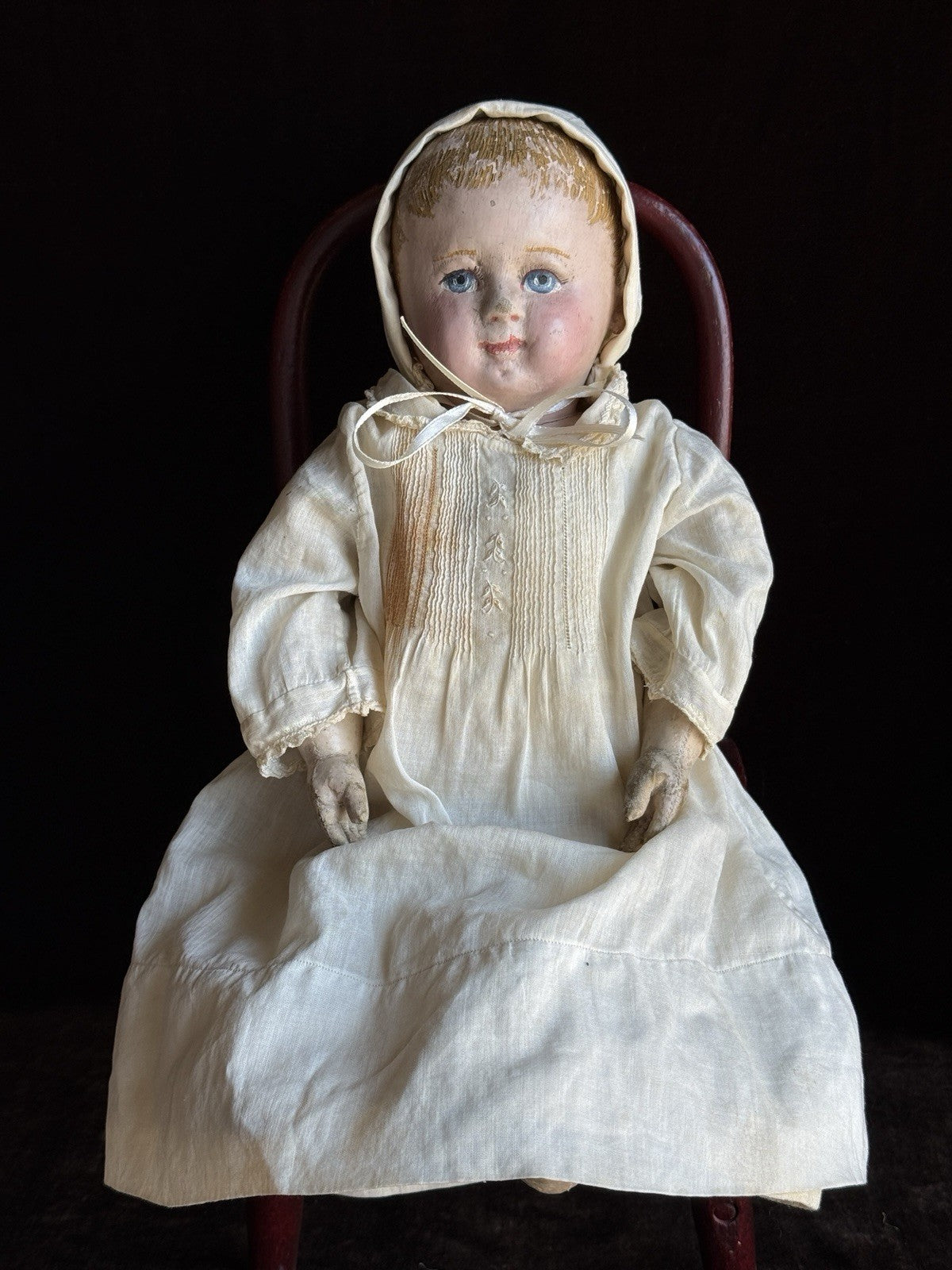 Antique American Martha Chase 15.5” Oil Painted Cloth Baby Doll