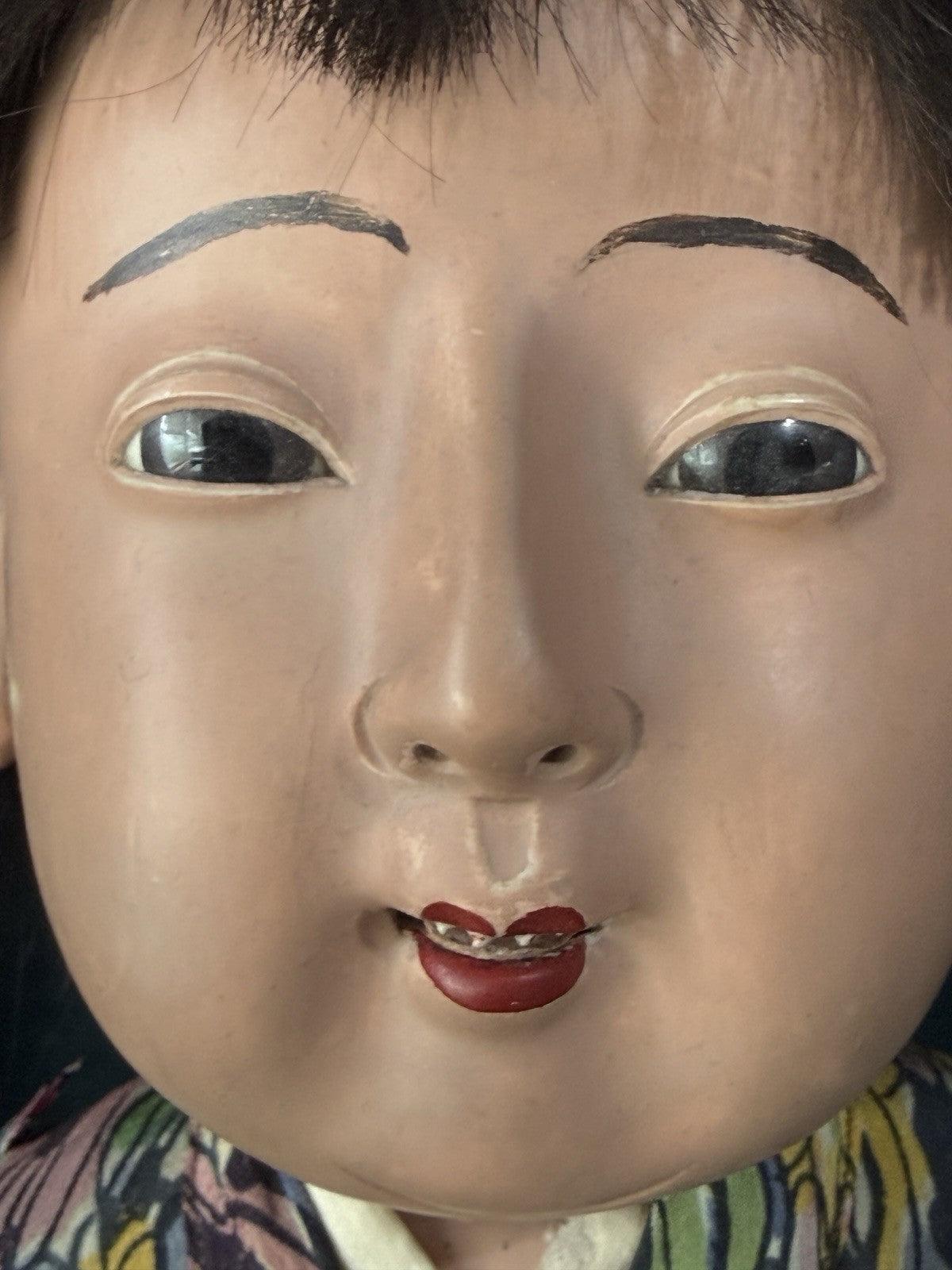 Antique Japanese Large 23” Ichimatsu Gofun Oriental Doll Open Mouth With Teeth