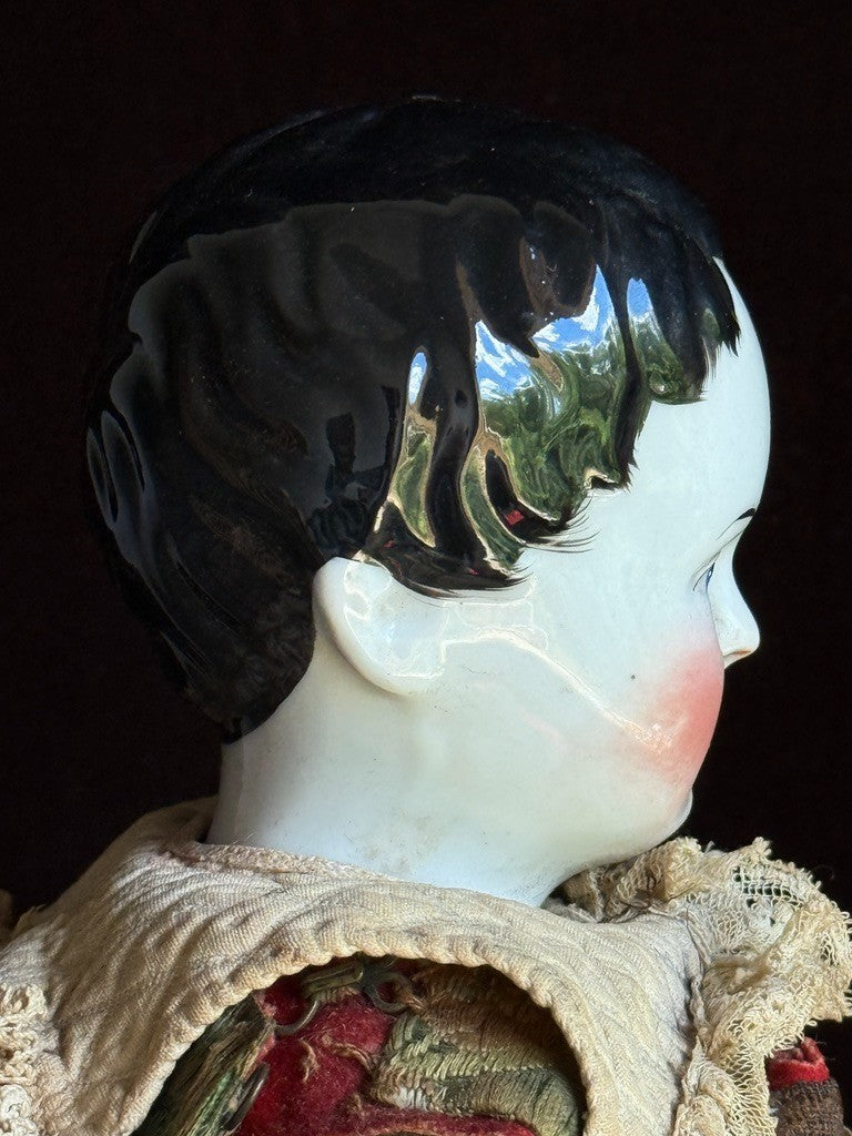 Rare Antique German 21” Male Style Short Hair China Shoulder Head Doll