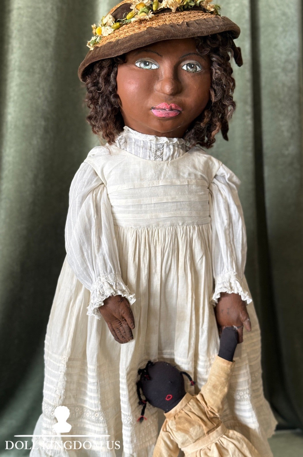 OOAK (?) Handmade Papier-mâché Like AA 29” Doll with Her Toy Doll