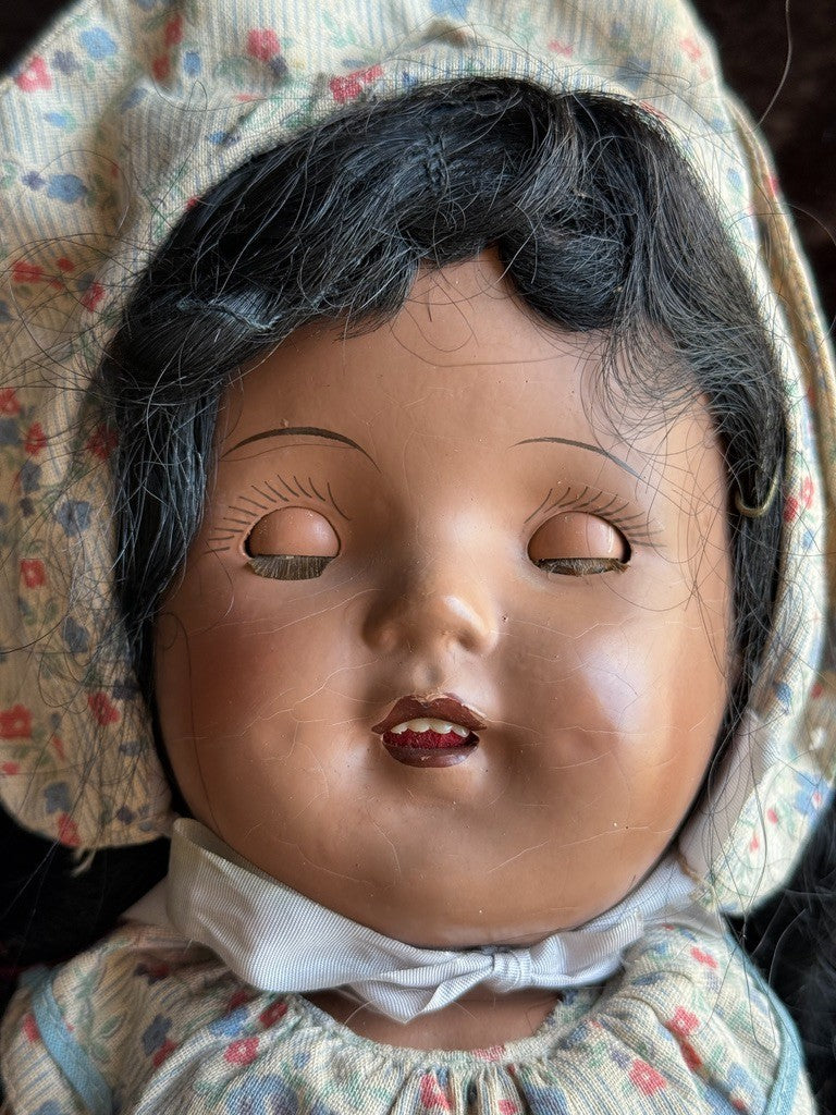 Rare Vintage American 18" Lu Jon Composition Dark Complexion Doll with Tag