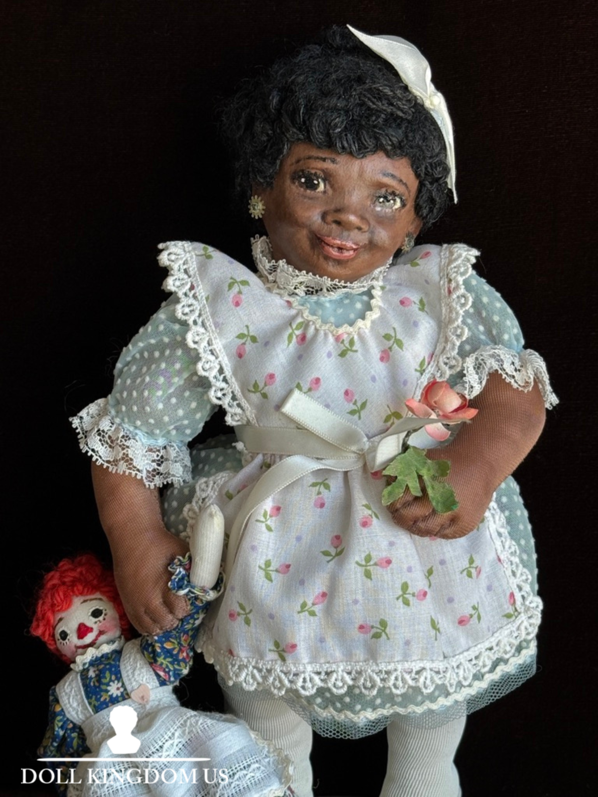 Vintage 11" Frances Ravca African American Artist Cloth Doll with Raggedy + Tag