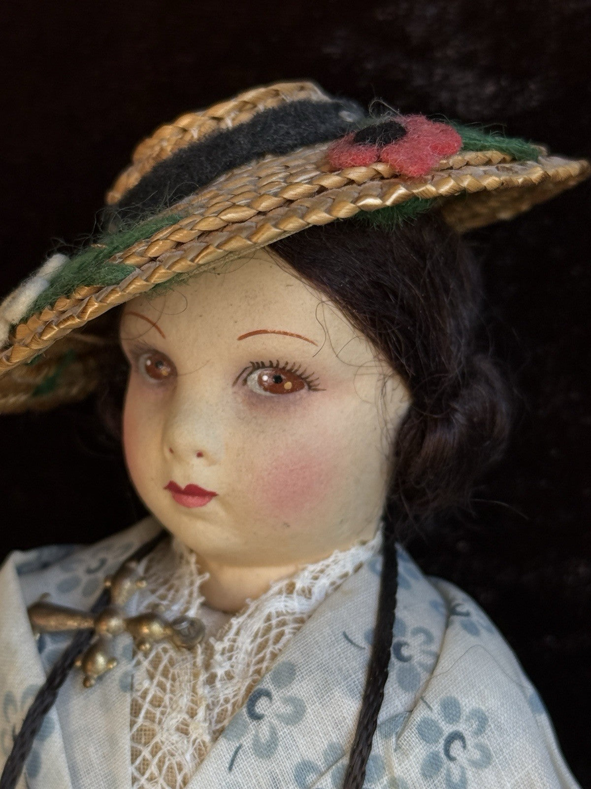 Vintage French 9” Nicette Cloth Felt Traditional Character Doll with Tag