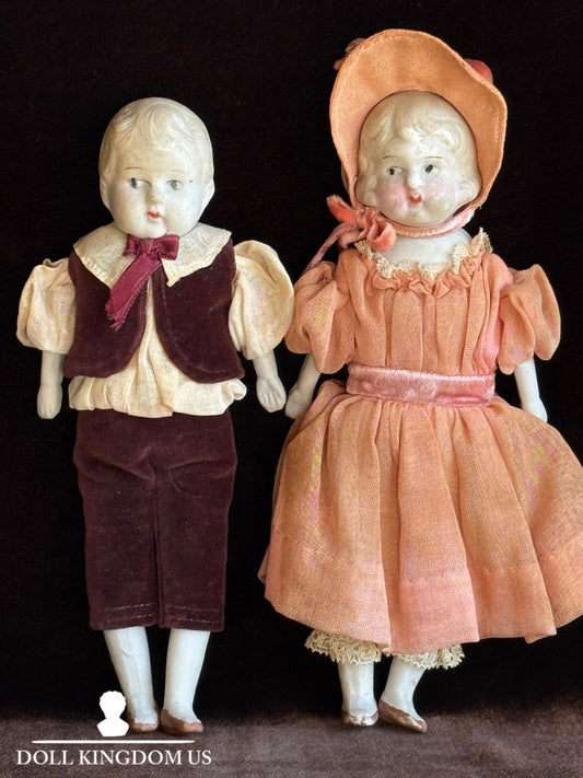 Lot of 2 Vintage Miniature 7.25” Made in Japan Bisque Head Dolls