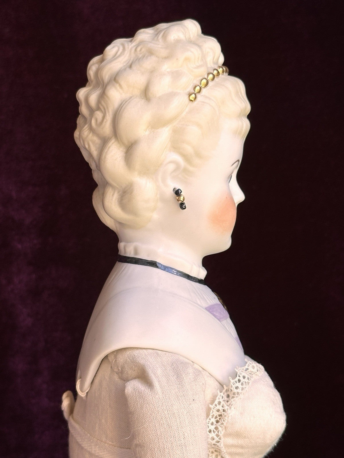 Vintage 17.5” Reproduction of Antique German Parian China Doll Pierced Ears