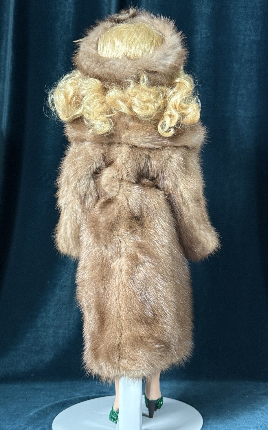 Madame Alexander Cissy Doll In Green Taffeta Dress and Real Fur  (Mink?) Coat