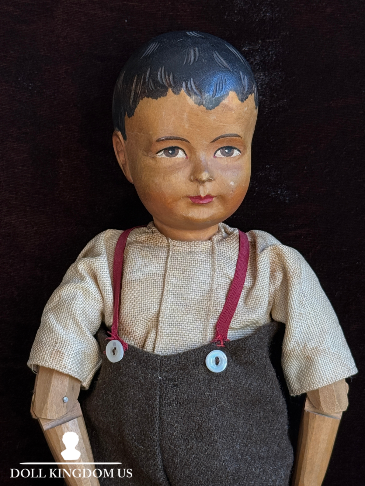 Rare Large Vintage 11” Swiss Huggler Wood Carved Jointed Boy Doll