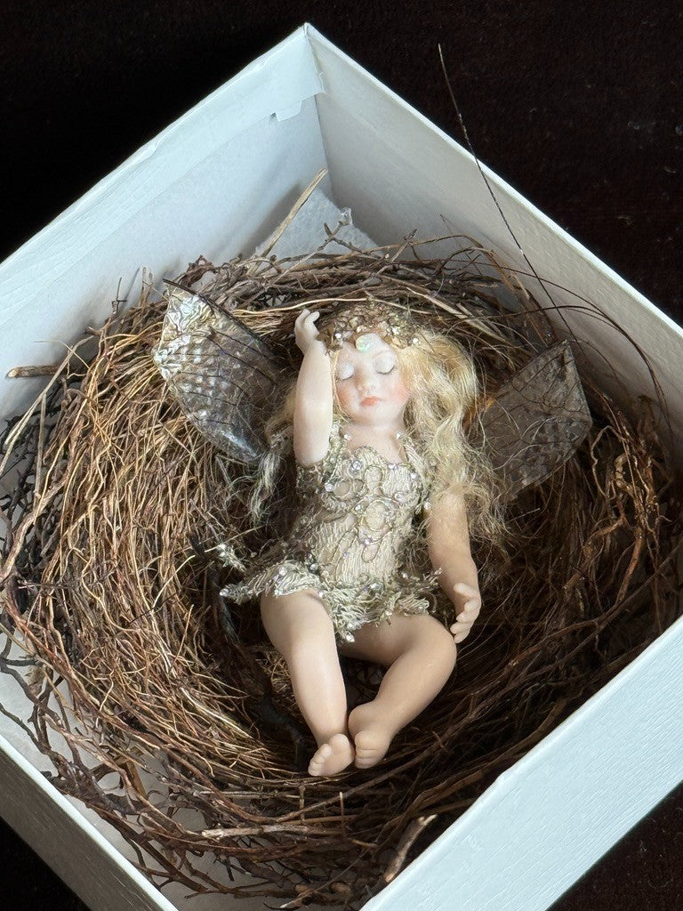 OOAK Miniature Susan Snodgrass Contemporary Artist Porcelain Fairy Doll in Nest